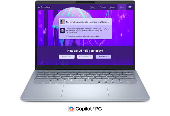 Dell 14 Plus laptop in Platinum Silver, three-quarter view