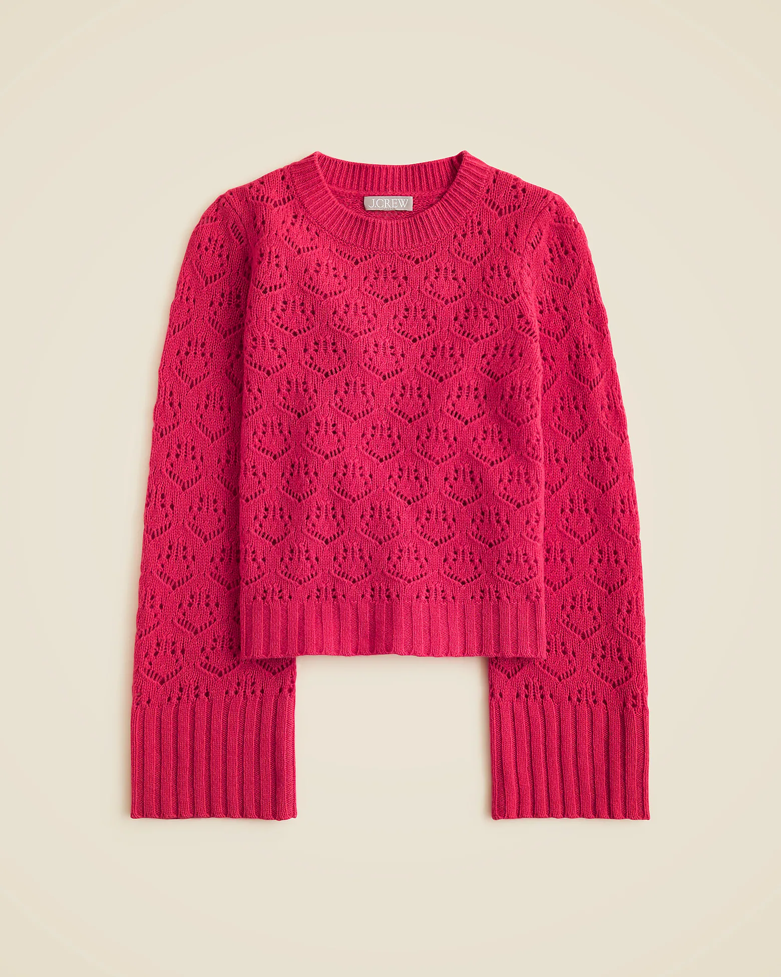 J.Crew Wide-sleeve pointelle crewneck sweater in merino wool